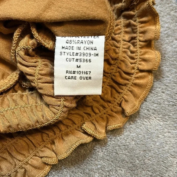 Cha Cha Vente Ruffle Shirt | Mustard | Camel Color | Ruffles | Shirt with Ruffle - Picture 7 of 9